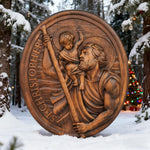 St.Christopher Christian Wood Carving Plaque/The patron saint of travelers - Christian gift presentation