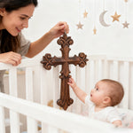 Ornate Wooden Cross - Carved from natural wood - gift presentation