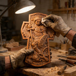 Archangel Michael Hand-Carved Ashwood Cross Plaque - product view