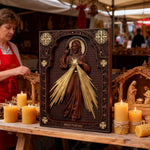 The Sacred Heart and Divine Mercy Jesus Christ Wood Wall Plaque - craftsmanship detail
