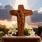 🕯️ Joan of Arc Cross Wood Carving – Our Lady of Sorrows / Crucifix for Christian home decor and prayer spaces