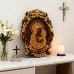 Mother Mary with Baby Jesus Wood Carving Decor - design detail