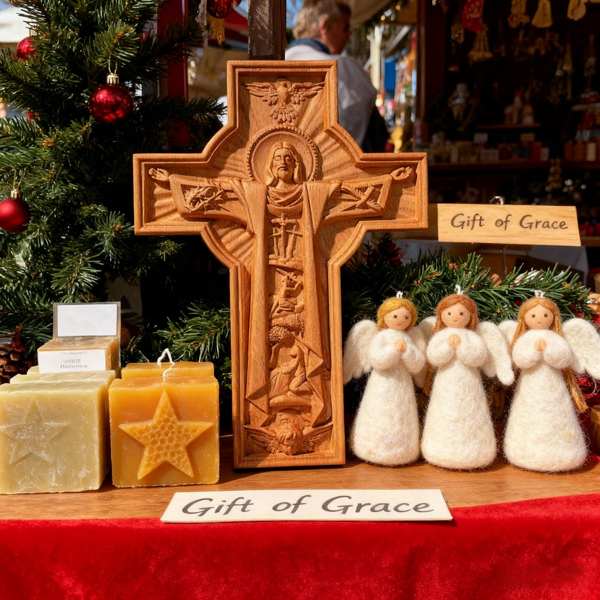 Ascension of Jesus wood carving cross for Christian home display and prayer spaces
