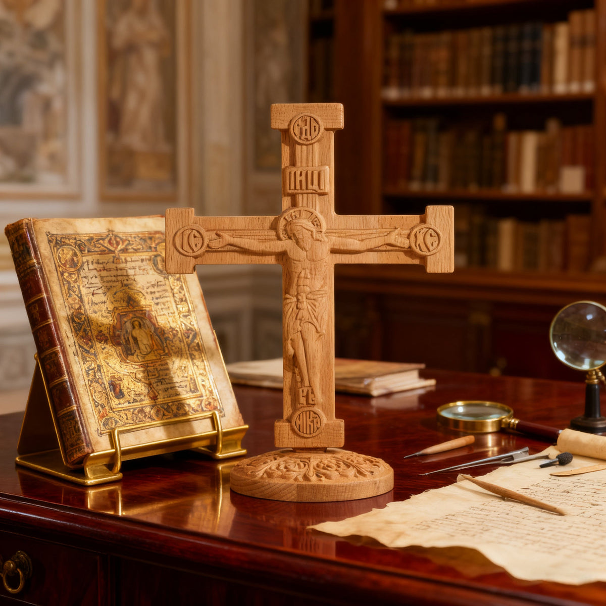 Beechwood Orthodox Double-Sided Crucifix: Carry His Redemption Close, In Every Moment - side view