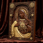 Immaculate Heart of Mary Hand-Carved Beech Wood Sculpture | Sacred Home Altar Ornament - product view