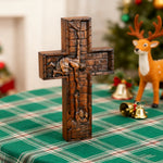 mokarve 6 inches Savior Jesus Cross Wood carving - Mini version - Christian gift presentation