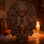 First Communion Christian Wood Carving - Sacrament of the Holy Eucharist Plaque - craftsmanship detail
