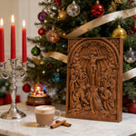 Handcarved Beechwood Crucifix Relief — Let His Sacrifice Settle Into Your Days - size and finish detail