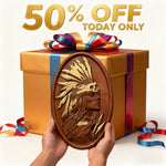 Native American Indian woman natural wood carving decoration, native day gift - design detail