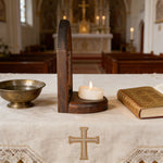 Archangel Michael Hand-Carved Beech Wood Candle Holder: A Sanctuary of Faith - size and finish detail