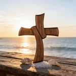 Minimalist Twist Wooden Hand Carved Cross for Wall Decor, Religious Gift Cross - size and finish detail