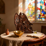 Hand-Carved Holy Family & Guardian Angel Solid Wood Statue: A Faith Artwork Anchoring Divine Blessings f - side view