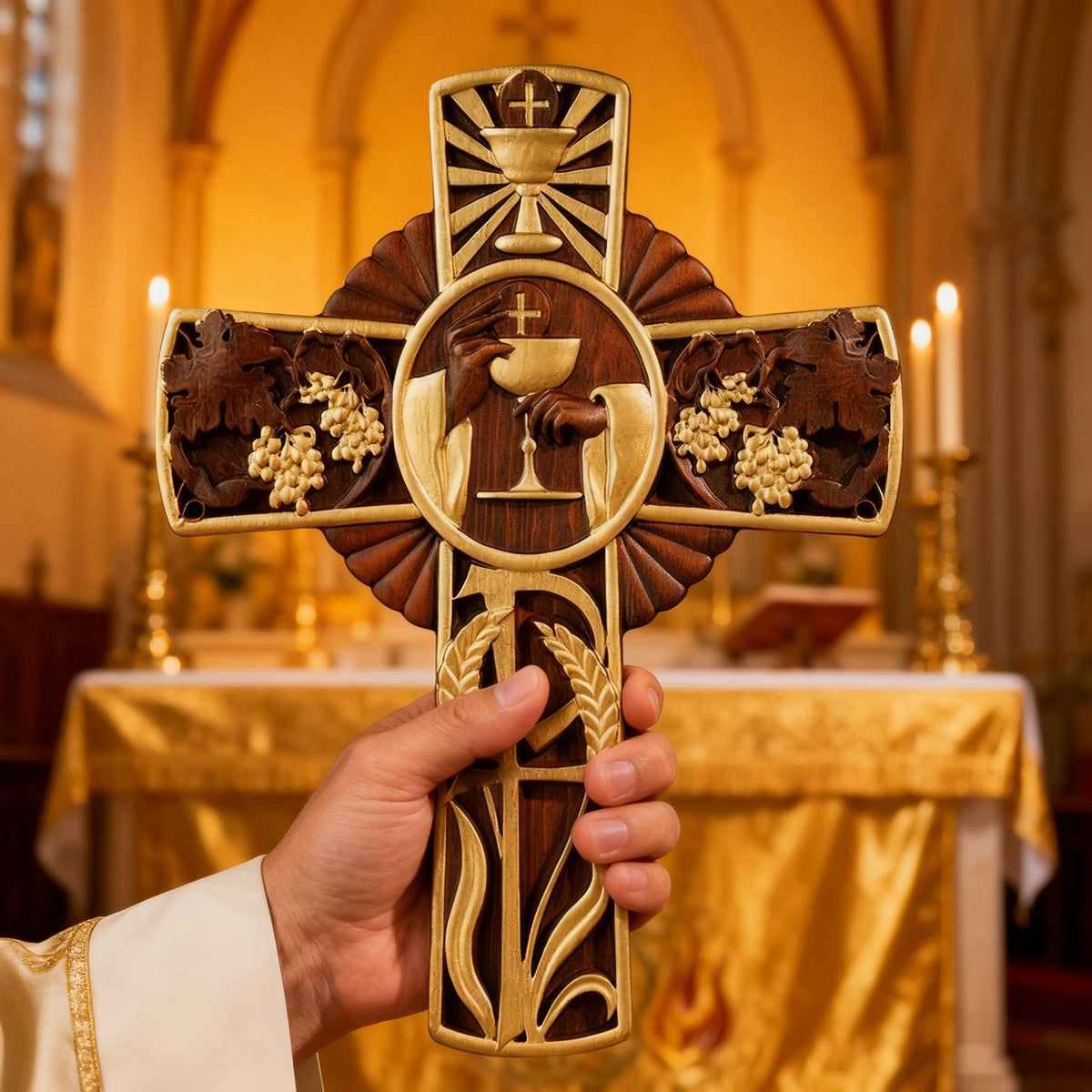 Eucharistic Chalice Wooden Cross: A Christian Symbol of the Last Supper & Redemption for Christian home decor and prayer spaces