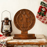 St. Benedict Double-Sided Wooden Desk Plaque: A Christian Symbol of Protection & Faith - product view