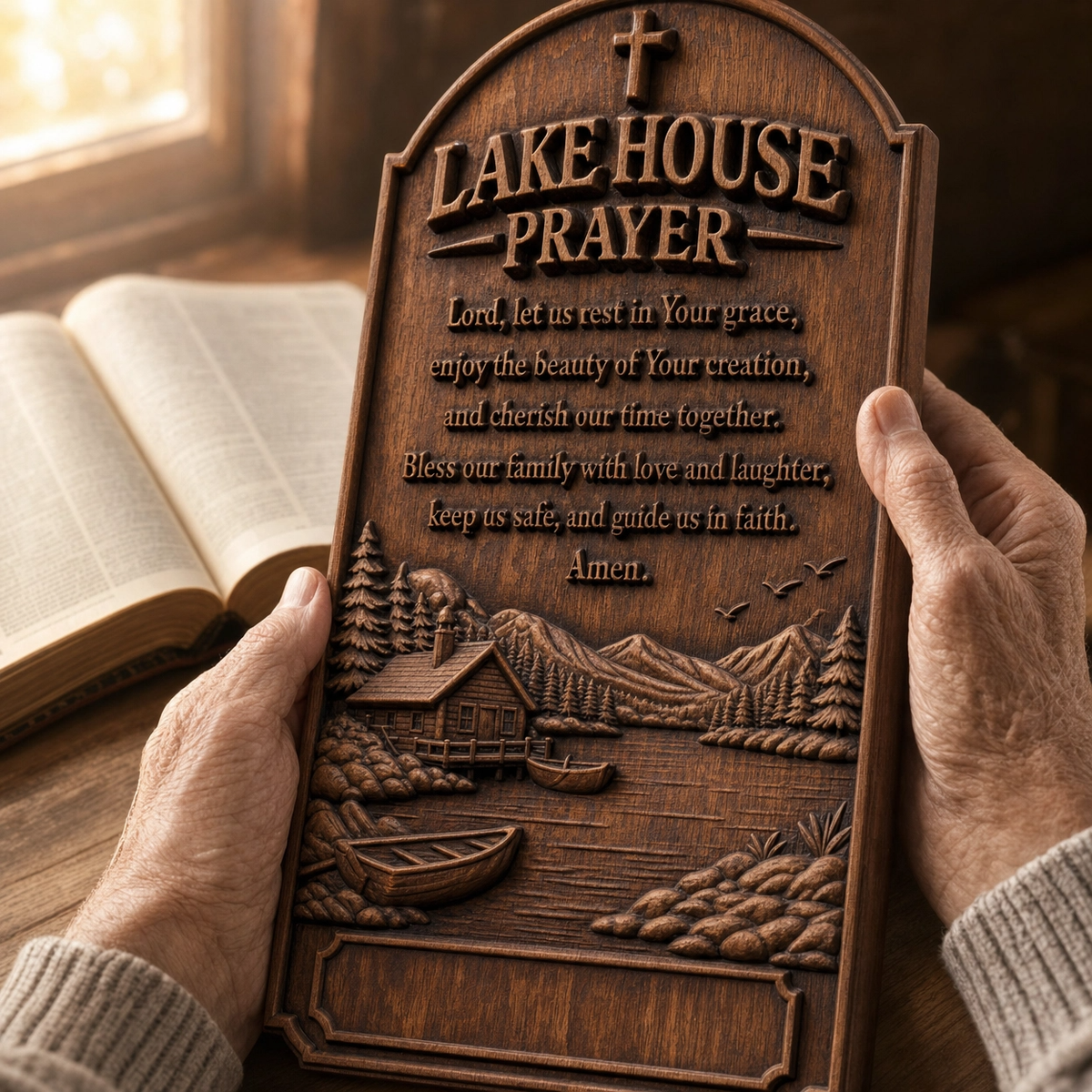 Lake House Prayer Wood Wall Plaque - design detail