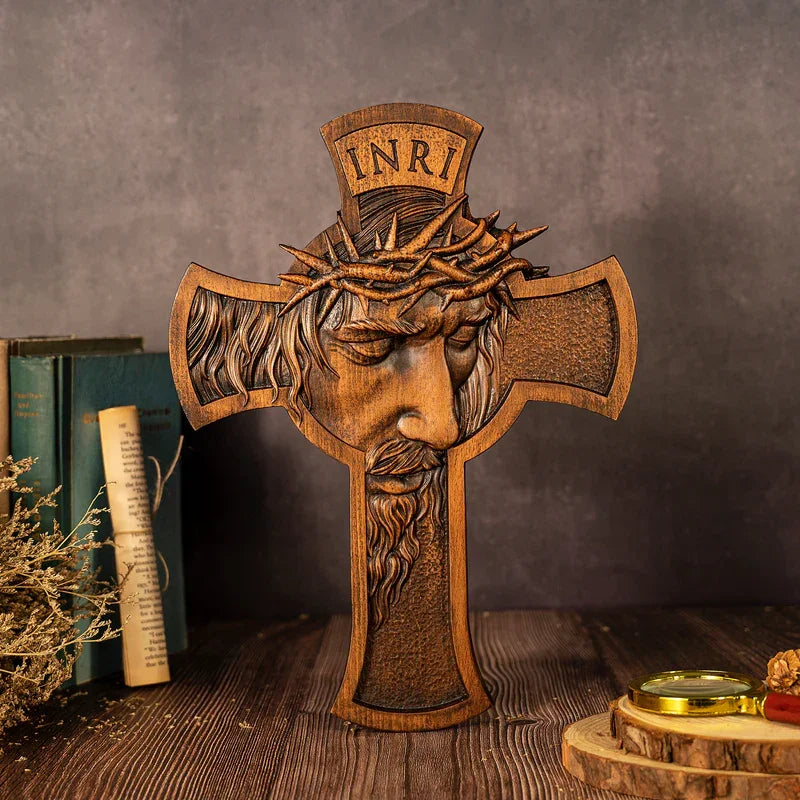 Jesus Crown of Thorns Crucifix Wooden Large Crucifix - mokarve