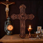 Lamb of God Wood Carving Cross Wall Decor - Paschal lamb - side view