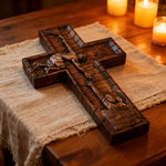 mokarve 6 inches Savior Jesus Cross Wood carving - Mini version - side view