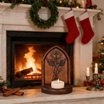 Archangel Michael Hand-Carved Beech Wood Candle Holder: A Sanctuary of Faith - design detail