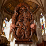 Natural Beechwood Nativity Scene Wooden Carved Plaque Tabletop Arrangement for Christian home decor and prayer spaces