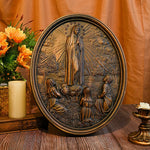 Our Lady of Fatima Wood Carving Decoration - Virgin Wall Pendant - mokarve