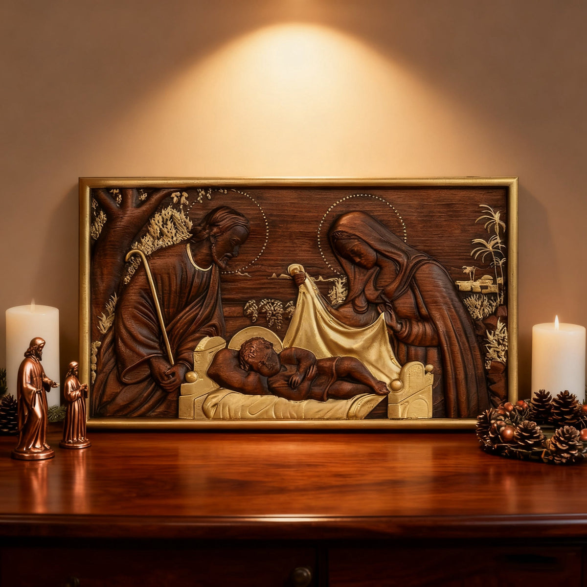 Nativity Scene Wood Carved Plaque, Religious Wall Decor, Christmas Gift for Christian home display and prayer spaces