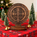 St. Benedict Double-Sided Wooden Desk Plaque: A Christian Symbol of Protection & Faith - craftsmanship detail