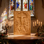 Handcarved Beechwood Crucifix Relief — Let His Sacrifice Settle Into Your Days - Christian gift presentation