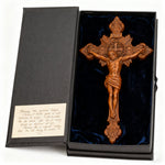 Wood Carving of Jesus Cross with St. Benedict's Exorcism - craftsmanship detail