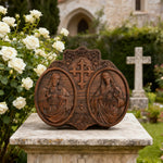 Sacred Hearts of Jesus & Mary Beechwood Plaque – Hand-Carved Devotional Art for Home Prayer - Christian gift presentation