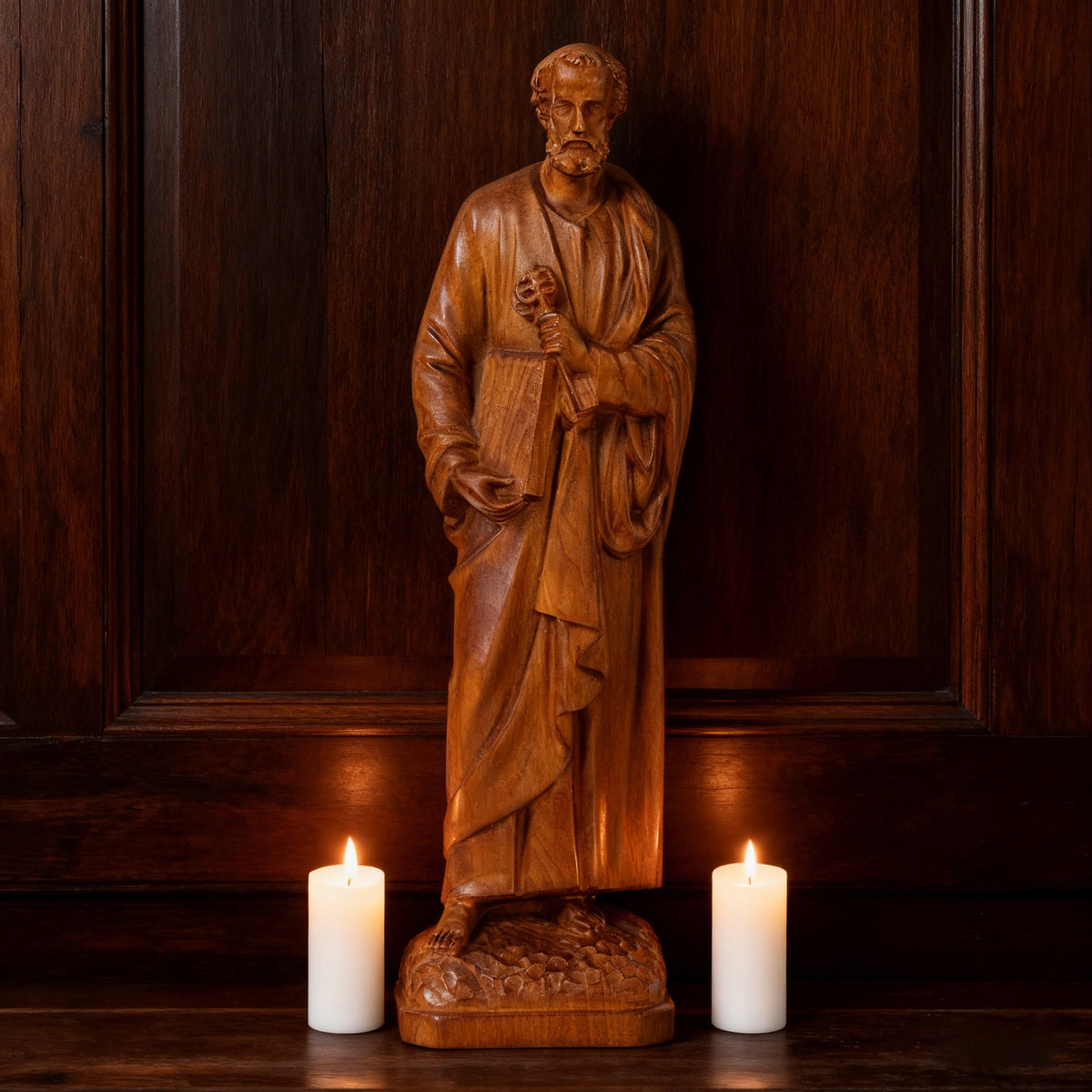 St. Peter Boxwood Sculpture Hand-Carved Apostle Figure | Your Spiritual Companion in Faith & Restoration - side view
