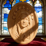 Our Lady in Tears and Prayer with a Nine-Star Halo — Hand-Carved Beechwood Statue - craftsmanship detail