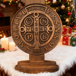 St. Benedict Double-Sided Wooden Desk Plaque: A Christian Symbol of Protection & Faith - design detail