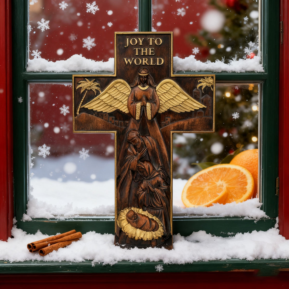 Christmas cross, Nativity cross,Joy to the world wood carving- best Christmas gift for Christian home decor and prayer spaces