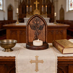 Archangel Michael Hand-Carved Beech Wood Candle Holder: A Sanctuary of Faith for Christian home decor and prayer spaces