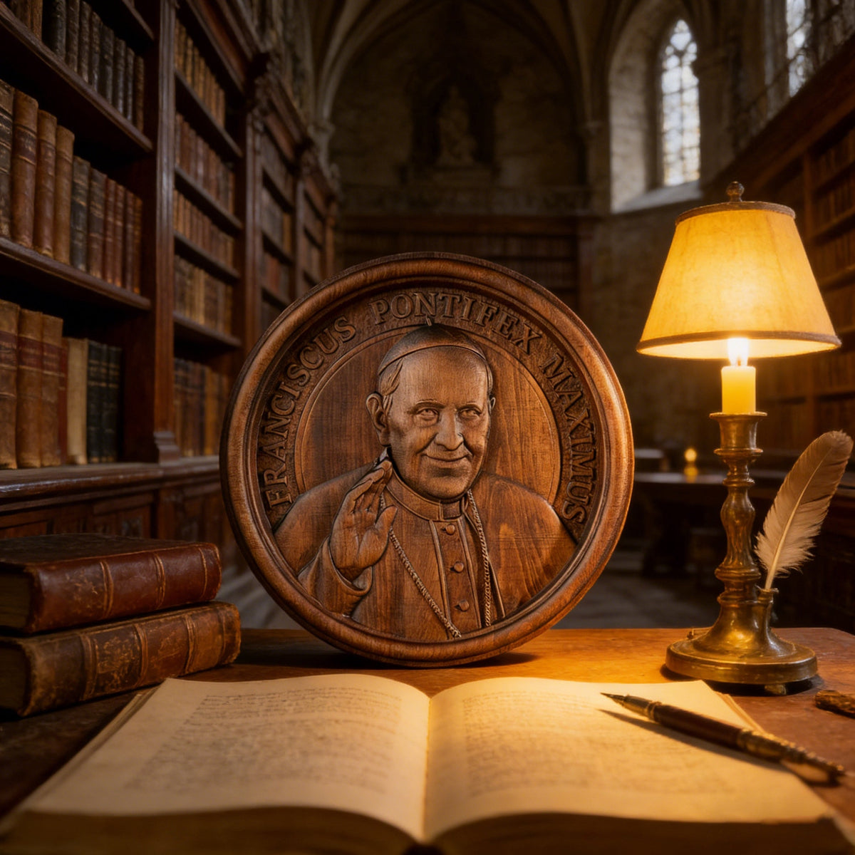 Pope Francis Hand-Carved Beechwood Wall Plaque for Christian home decor and prayer spaces