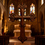 Ornate Wooden Cross - Carved from natural wood - size and finish detail