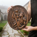 St.Christopher Christian Wood Carving Plaque/The patron saint of travelers - design detail