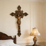 Wood Carving of Jesus Cross with St. Benedict's Exorcism - side view