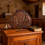 Sacred Hearts of Jesus & Mary Beechwood Plaque – Hand-Carved Devotional Art for Home Prayer - size and finish detail