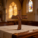 Minimalist Twist Wooden Hand Carved Cross for Wall Decor, Religious Gift Cross - product view