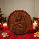 Joseph and Baby Jesus wood carving plaque - Father‘s day gift - design detail