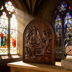 Natural Beech Nativity Scene Wood Carving Plaque: The Heart of Christmas in Handcrafted Wood - side view