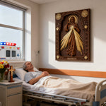 The Sacred Heart and Divine Mercy Jesus Christ Wood Wall Plaque - Christian gift presentation