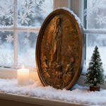 Our Lady of Fatima Wood Carving Decoration - Virgin Wall Pendant - side view