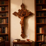 Wood Carving of Jesus Cross with St. Benedict's Exorcism - craftsmanship detail