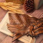 American flag with eagle wooden sign, eagle flag wood carving wall decoration, 3D engraving USA flag and bald eagle - mokarve