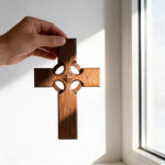 Irish Celtic Cross Wooden Hand Carved Cross for Wall Decor, Religious Gift Cross - design detail