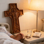 mokarve Ascension of Jesus wood carving cross - design detail