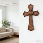 Eternal Heart Hand-Carved Wood Cross: Faith Woven with Love - Christian gift presentation